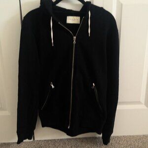 Men's Sandro Black Hoodie sz S with Leather detailing